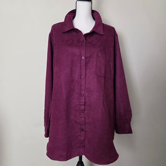 Woman Within 2X (26/28) Faux Suede Shirt Shacket Button Front Long Sleeve - Picture 1 of 16